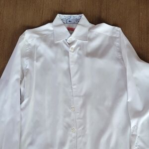 COPY - Eton Dress Shirt - White with blue floral accents - Sz 15.5/39 Slim